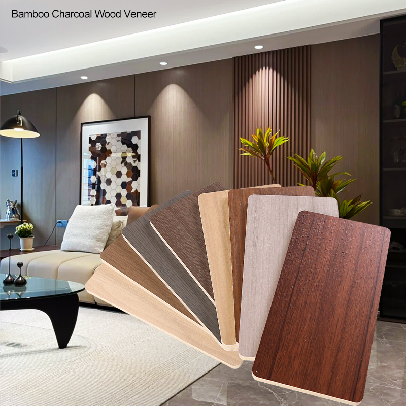 High-quality PVC Wood Veneer Wall Panels Fireproof Fire-Retardant Bamboo Charcoal Wood Veneer Panels For Living Room TV Background Walls
